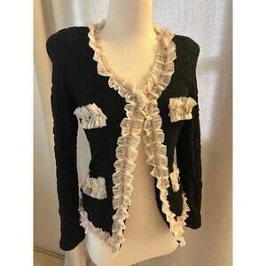 Moollcka Lace Ruffle Bolero – Black Ivory Ruffle Cardigan Agejo Hime Gyaru